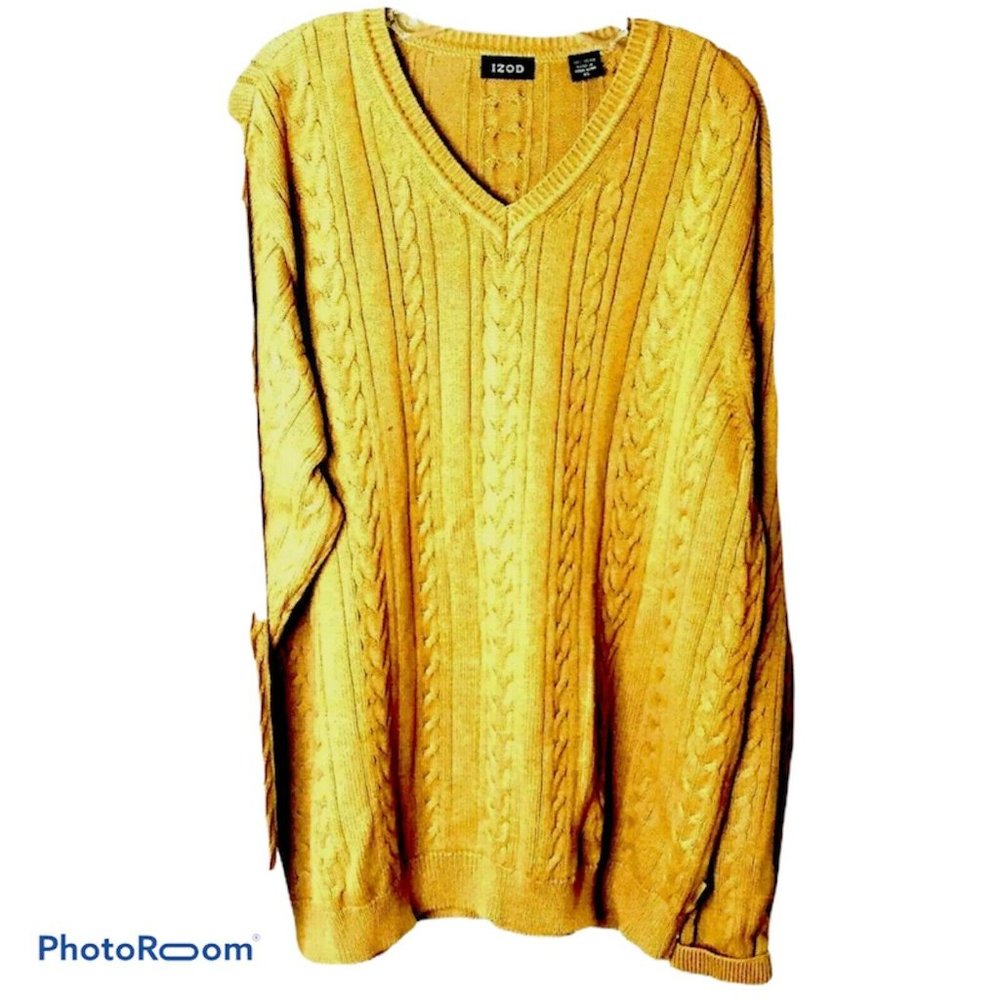 IZOD Men's Sweater‎ Brown V-Neck Pullover Long Sleeve 100% Cotton Size XL